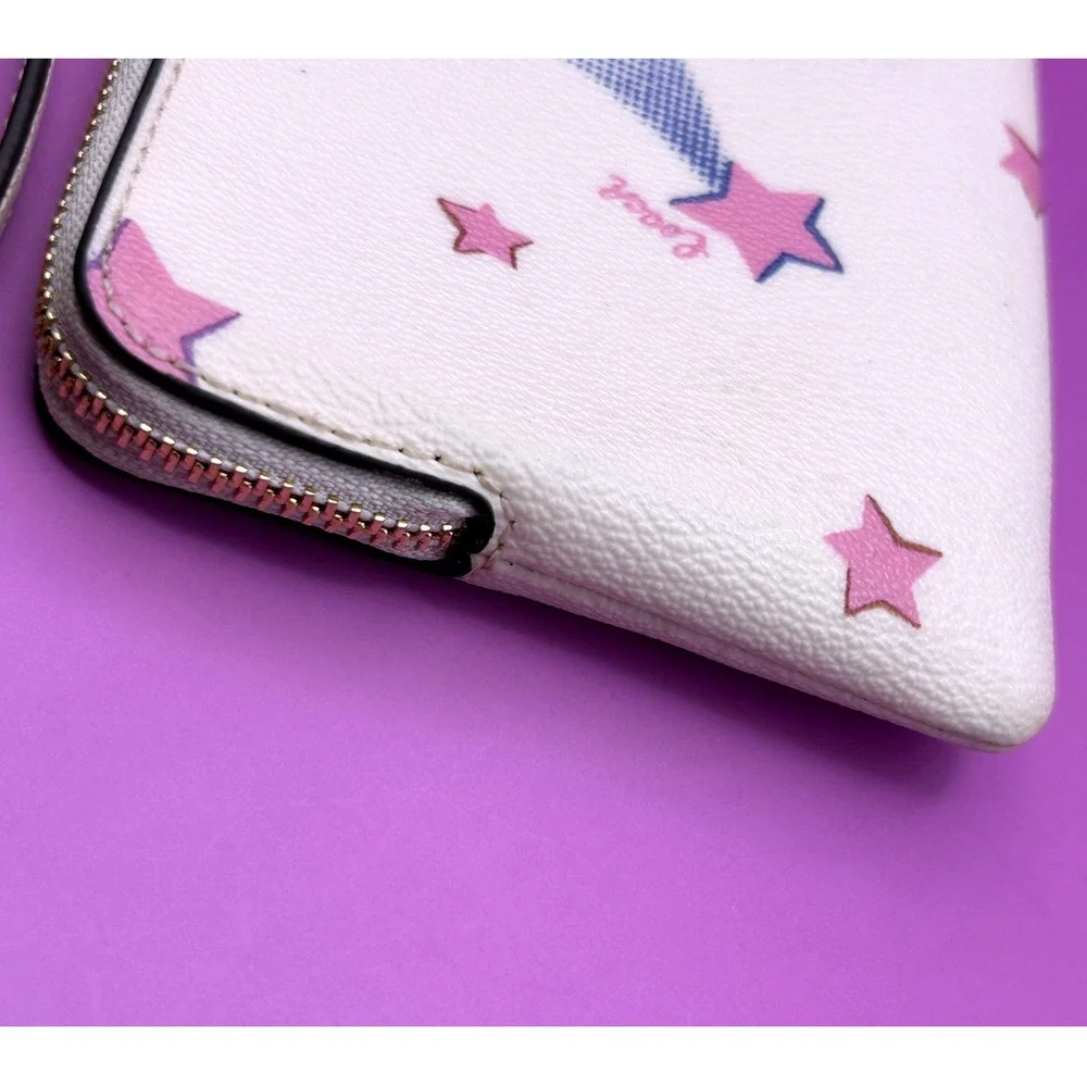 Coach Corner Zip Wristlet White Pink Shooting Star Celestial Martini Charm - Picture 9 of 15